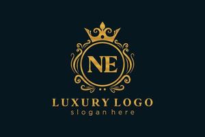 modèle initial de logo de luxe royal de lettre ne dans l'art vectoriel pour le restaurant, la royauté, la boutique, le café, l'hôtel, l'héraldique, les bijoux, la mode et d'autres illustrations vectorielles.