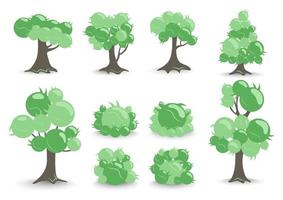 ensemble d'icônes plates d'arbres verts et d'arbustes sous la forme d'une illustration vectorielle de bulle d'air. vecteur