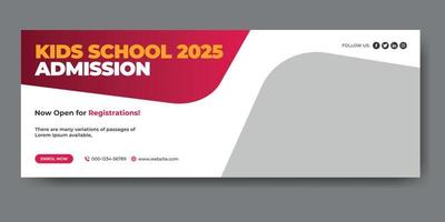 couverture web et modèle de bannière d'admission à l'école vecteur