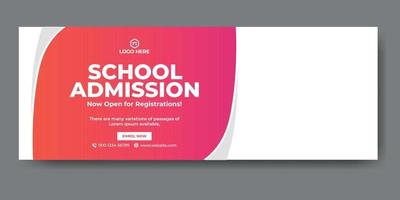 couverture web et modèle de bannière d'admission à l'école vecteur