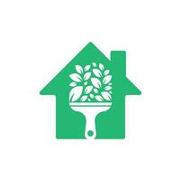 printpaint feuille maison forme concept logo icône vecteur. peinture de logo vectoriel de brosse végétale. jardin rénover le concept de logo vectoriel.