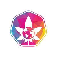 icône du logo vectoriel cannabis mondial. modèle de conception de logo du monde du cannabis pour la société de marijuana.