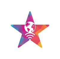 icône de conception de logo de concept de forme d'étoile wifi globe. modèle de logo vectoriel de signal mondial.