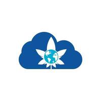 icône du logo vectoriel de forme de nuage de cannabis mondial. modèle de conception de logo du monde du cannabis pour la société de marijuana.