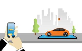 concept de service de partage de voiture à l'aide d'illustration vectorielle de smartphone vecteur