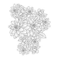 illustration de fleur de dahlia de jardin avec coup de crayon dans la conception d'art de doodle de conception de page à colorier vecteur