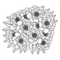 fleur de pivoine croquis faciles dessin au crayon de dessin au trait noir et blanc contour de conception vecteur