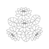 Page de coloriage de fleur de nénuphar de simplicité artistique dessinée avec une fleur de fleur sur fond isolé vecteur