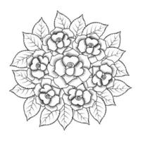 Coloriage de belles fleurs avec dessin au crayon détaillé dans le graphique vectoriel de l'art en ligne