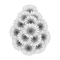 Coloriage de belles fleurs avec dessin au crayon détaillé dans le graphique vectoriel de l'art en ligne