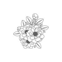 bouquet de fleurs de pivoine art de griffonnage de fleur coloriage contour vecteur graphique fond isolé