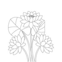 Page de coloriage de fleur de nénuphar de simplicité artistique dessinée avec une fleur de fleur sur fond isolé vecteur