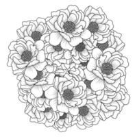 fleur de pivoine croquis faciles dessin au crayon de dessin au trait noir et blanc contour de conception vecteur