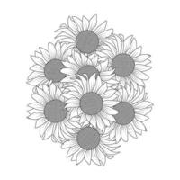 Coloriage de belles fleurs avec dessin au crayon détaillé dans le graphique vectoriel de l'art en ligne