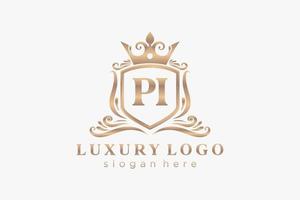 modèle de logo de luxe royal de lettre pi initiale dans l'art vectoriel pour le restaurant, la royauté, la boutique, le café, l'hôtel, l'héraldique, les bijoux, la mode et d'autres illustrations vectorielles.