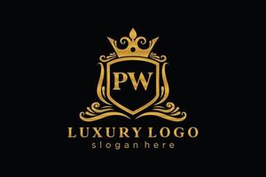 modèle initial de logo de luxe royal de lettre pw dans l'art vectoriel pour le restaurant, la royauté, la boutique, le café, l'hôtel, l'héraldique, les bijoux, la mode et d'autres illustrations vectorielles.