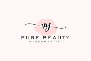 création de logo premade lèvres aquarelle initiale vy, logo pour la marque d'entreprise de maquilleur, création de logo de boutique de beauté blush, logo de calligraphie avec modèle créatif. vecteur