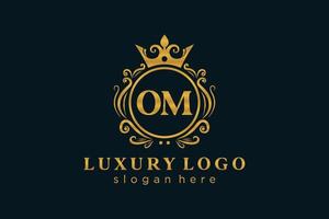 modèle initial de logo de luxe royal de lettre om dans l'art vectoriel pour le restaurant, la royauté, la boutique, le café, l'hôtel, l'héraldique, les bijoux, la mode et d'autres illustrations vectorielles.