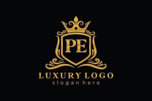 modèle de logo de luxe royal de lettre pe initiale dans l'art vectoriel pour le restaurant, la royauté, la boutique, le café, l'hôtel, l'héraldique, les bijoux, la mode et d'autres illustrations vectorielles.