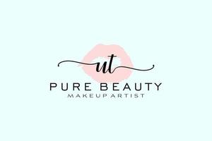 création initiale de logo préfabriqué pour les lèvres aquarelles ut, logo pour la marque d'entreprise de maquilleur, création de logo de boutique de beauté blush, logo de calligraphie avec modèle créatif. vecteur