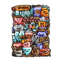 illustration de conception de vecteur de doodle de café