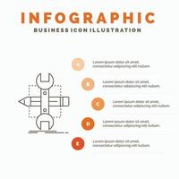 construire. motif. développer. esquisser. modèle d'infographie d'outils pour le site Web et la présentation. icône grise de ligne avec illustration vectorielle de style infographie orange vecteur