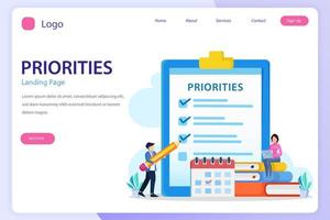 modèle de vecteur plat de site Web de page de destination des priorités