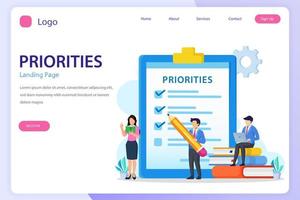 modèle de vecteur plat de site Web de page de destination des priorités