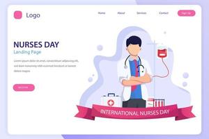 modèle de vecteur plat de site Web de page de destination de la journée internationale des infirmières