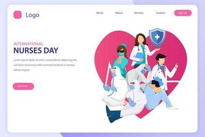modèle de vecteur plat de site Web de page de destination de la journée internationale des infirmières