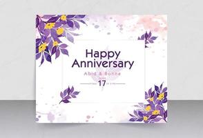 carte d'anniversaire fleur jaune et feuilles violettes avec fond aquarelle vecteur