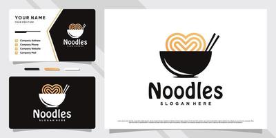 illustration de conception de logo de nouilles ramen avec icône de bol et modèle de carte de visite vecteur