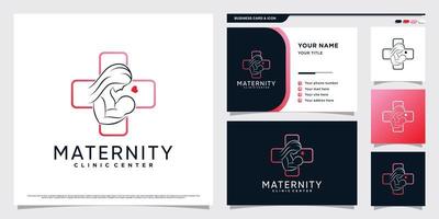 création de logo de clinique de maternité avec maman tenant le concept de bébé et modèle de carte de visite vecteur