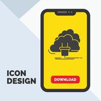 nuage. lien. énergie. réseau. icône de glyphe de puissance dans la page de téléchargement mobile. fond jaune vecteur