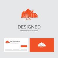 modèle de logo d'entreprise pour la colline. paysage. la nature. Montagne. arbre. cartes de visite orange avec modèle de logo de marque. vecteur