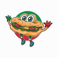 illustration de sandwichs de mascotte utilisant un style de dessin à la main poursuivi avec une coloration numérique, il s'agit d'une combinaison de style de dessin à la main et de couleur numérique vecteur