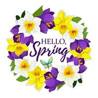 bonjour printemps jonquille fleurs vecteur floral affiche