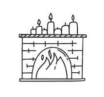 cheminée avec bougies vector illustration doodle isolé sur fond blanc concept de noël et santa