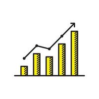 graphique à flèche de croissance, graphique à barres, icône plate isolée sur fond blanc, illustration vectorielle de conception. un symbole graphique d'une augmentation statistique, d'un stock, d'un chiffre d'affaires ou de données de vente, pour une application ou un site Web. vecteur