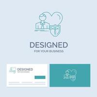 Assurance. famille. domicile. protéger. symbole d'icône de ligne de logo d'entreprise de coeur pour votre entreprise. cartes de visite turquoise avec modèle de logo de marque vecteur