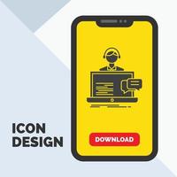 Support. discuter. client. service. icône de glyphe d'aide dans la page de téléchargement mobile. fond jaune vecteur