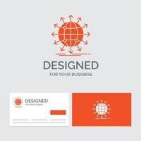 modèle de logo d'entreprise pour globe, réseau, flèche, actualités, dans le monde entier. cartes de visite orange avec modèle de logo de marque. vecteur