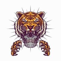 crâne dans les griffes de tigre illustrations en couleur utilisant un style de dessin à la main continué avec la coloration numérique, il s'agit d'une combinaison de style de dessin à la main et de couleur numérique vecteur