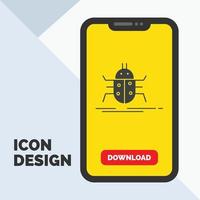 punaise. Bugs. insecte. essai. icône de glyphe de virus dans le mobile pour la page de téléchargement. fond jaune vecteur