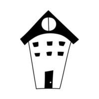 maison de doodle dessinée à la main avec porte et fenêtres noires. illustration vectorielle. icône de maison de doodle en noir et blanc. vecteur