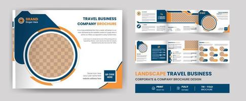 brochure d'entreprise à trois volets de paysage de voyage, couverture de dépliant d'entreprise, bannière enroulable minimale, conception vecteur