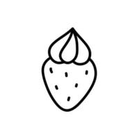 fraise mignonne avec de la crème isolé sur fond blanc. illustration vectorielle dessinée à la main dans un style doodle. parfait pour les cartes, logo, décorations, recettes, menu, divers designs. vecteur