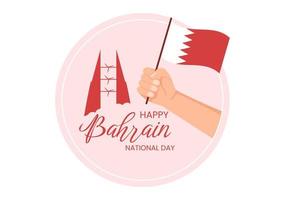 modèle de fête nationale ou de l'indépendance de bahreïn illustration plate de dessin animé dessiné à la main avec drapeau ondulé dans la conception de vacances patriotiques du 16 décembre vecteur