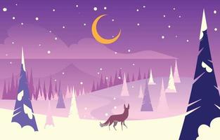 paysage d'hiver avec un loup vecteur