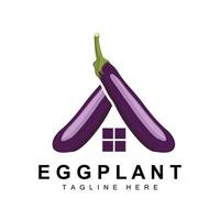 création de logo d'aubergine, illustration de légumes vecteur de plantation de légumes violets, modèle d'icône de marque de produit